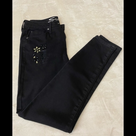 #28 Seven7 black jeans with rhinestone detailing women’s size 10. Length 28 - Picture 1 of 7